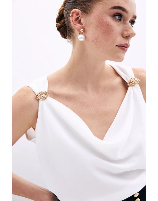 Degaje Yaka Bluz - Ekru