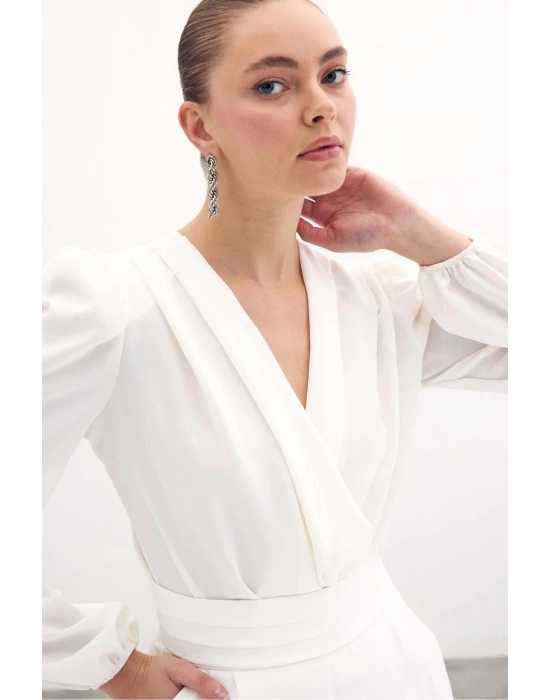 Kruvaze Vatkalı Bodysuit - Ekru