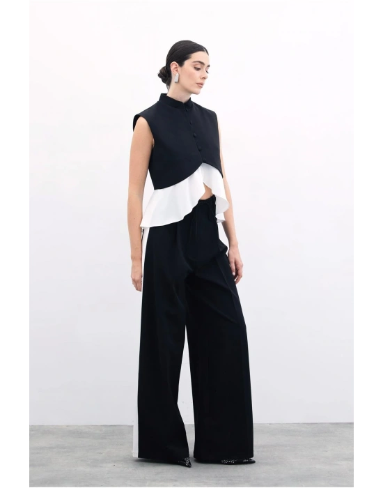 Kontrast Bol Pantolon - Siyah