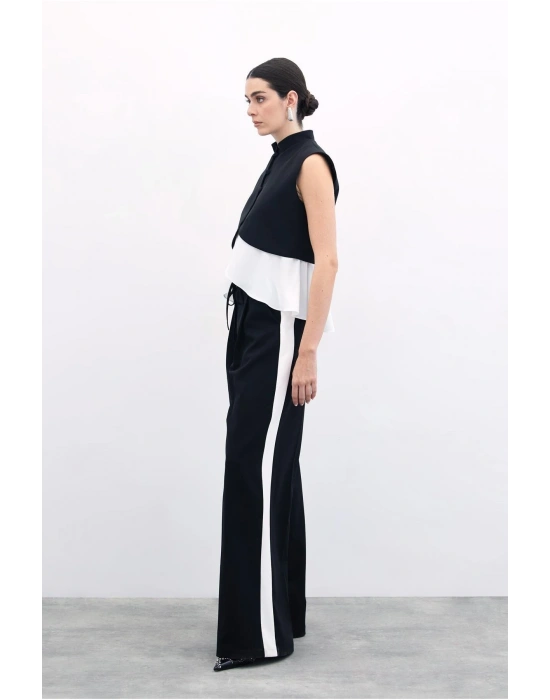 Kontrast Bol Pantolon - Siyah