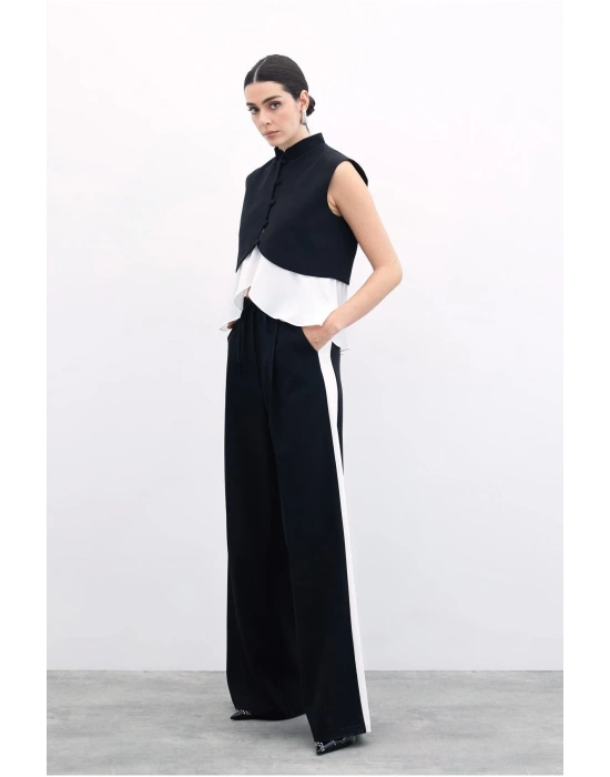 Kontrast Bol Pantolon - Siyah