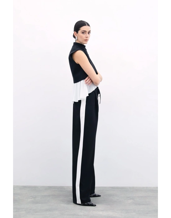 Kontrast Bol Pantolon - Siyah