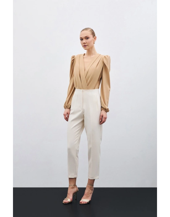 Yüksek Bel Pensli Pantolon - Bej