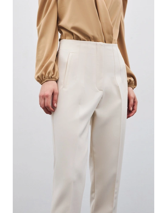 Yüksek Bel Pensli Pantolon - Bej