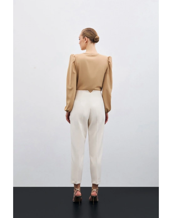 Yüksek Bel Pensli Pantolon - Bej