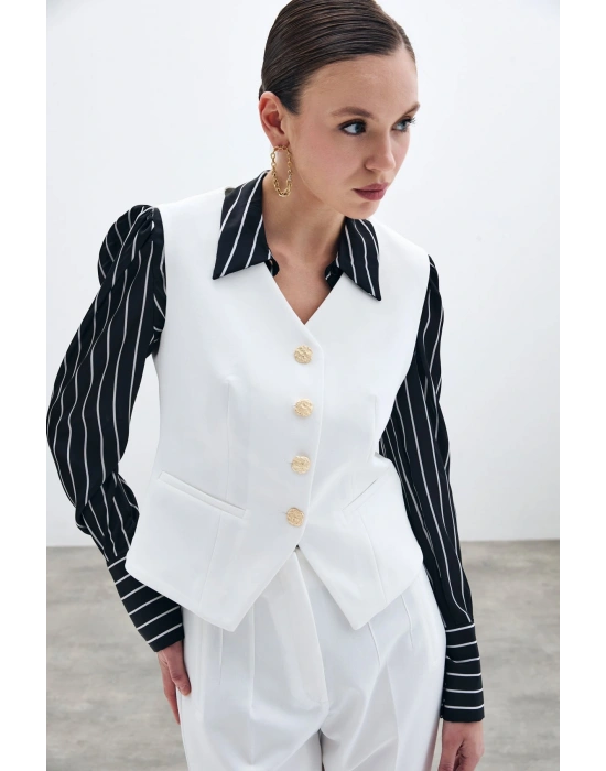 Yüksek Bel Pensli Pantolon - Ekru