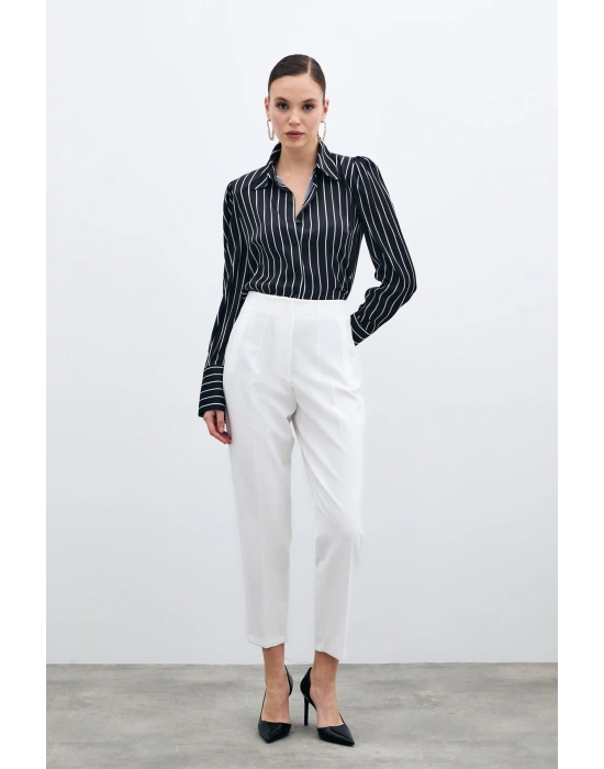 Yüksek Bel Pensli Pantolon - Ekru