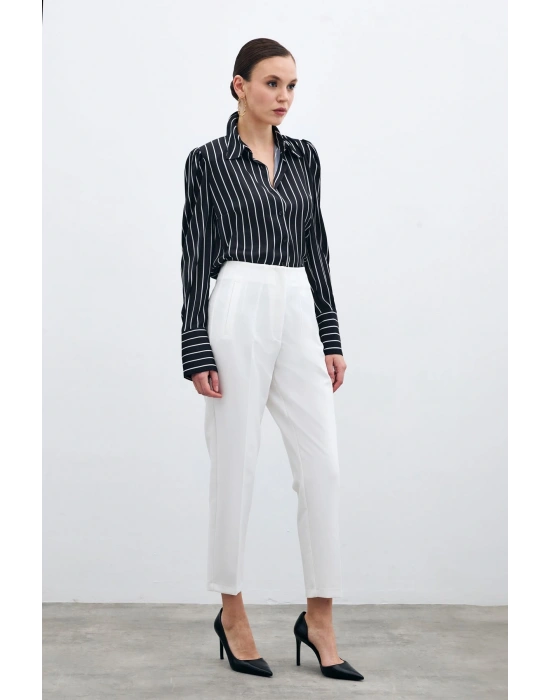 Yüksek Bel Pensli Pantolon - Ekru