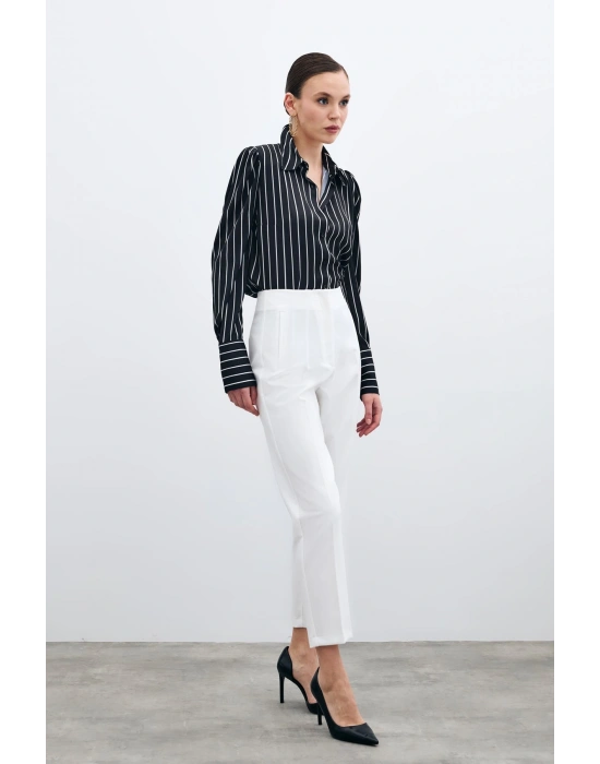 Yüksek Bel Pensli Pantolon - Ekru