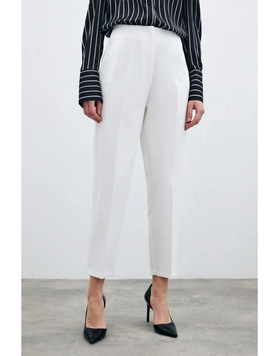 Yüksek Bel Pensli Pantolon - Ekru