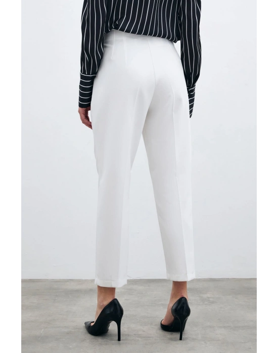 Yüksek Bel Pensli Pantolon - Ekru