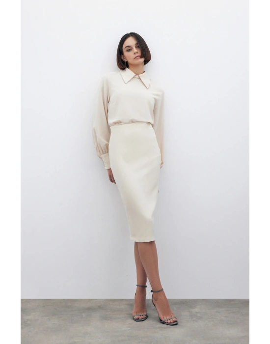 Düz Kalem Etek - Bej