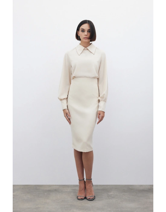 Düz Kalem Etek - Bej