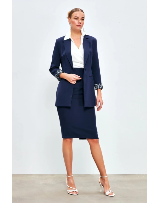 Düz Kalem Etek -lacivert