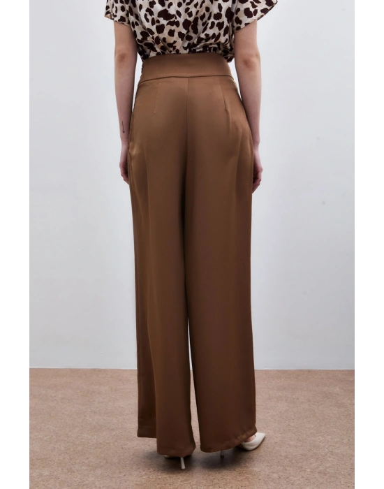 Bel Kemerli Saten Krep Pantolon - Camel
