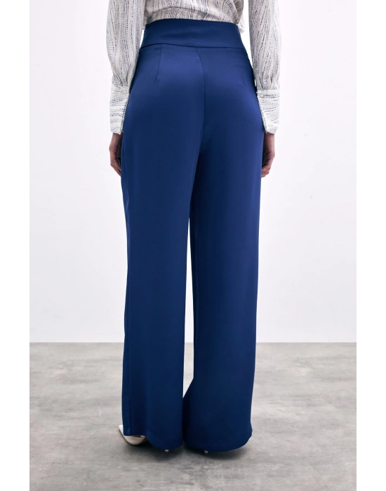 Bel Kemerli Saten Krep Pantolon - Lacivert