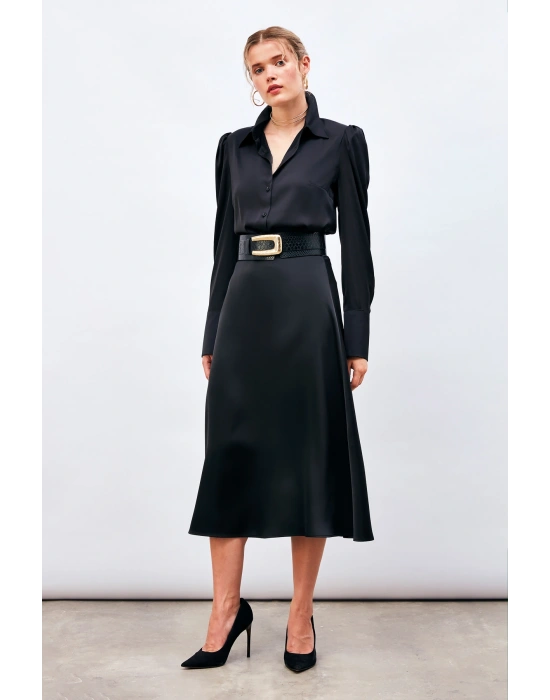 Midi Boy Saten Etek - SİYAH