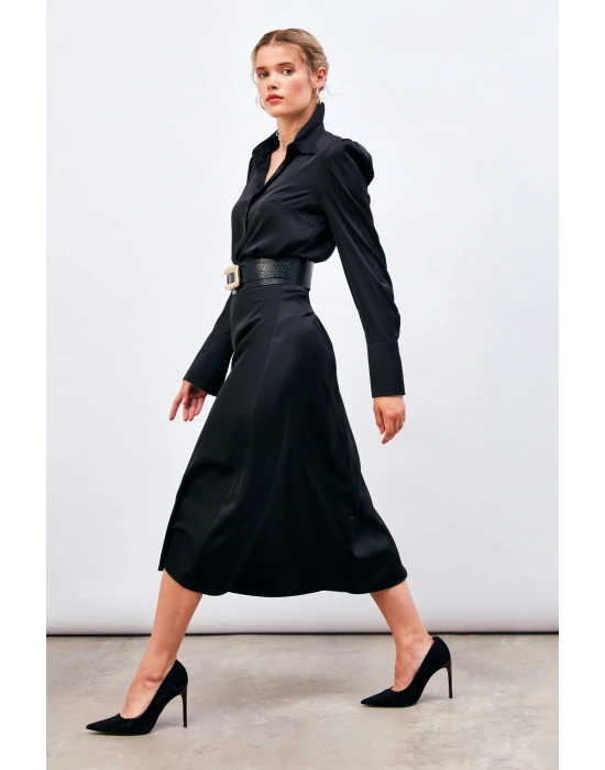 Midi Boy Saten Etek - SİYAH