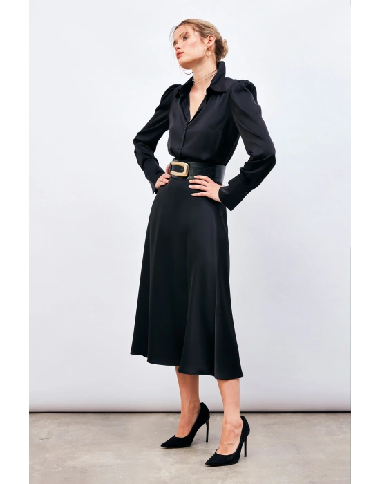 Midi Boy Saten Etek - SİYAH