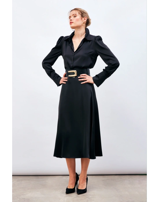 Midi Boy Saten Etek - SİYAH
