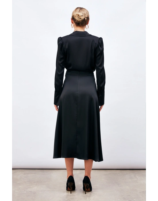 Midi Boy Saten Etek - SİYAH