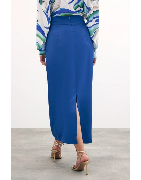 Gold Aksesuarlı Uzun Etek - Sax Mavi