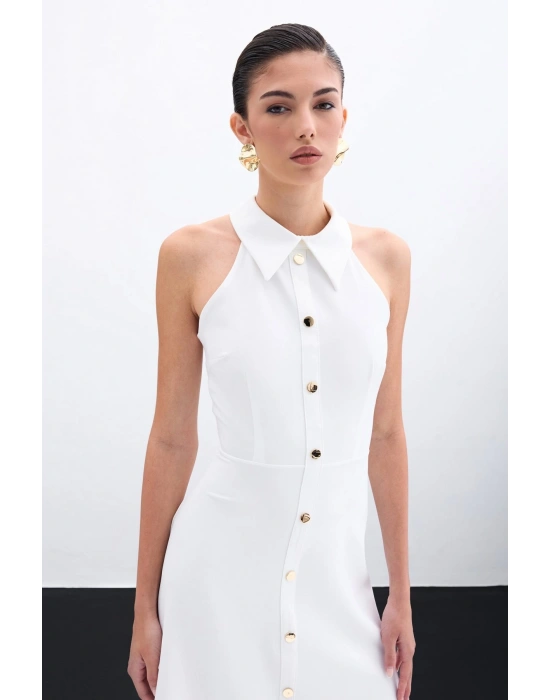 ÇıtÇıtlı Kısa Elbise - Ekru