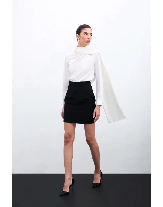 Şal Detaylı Bluz - Ekru