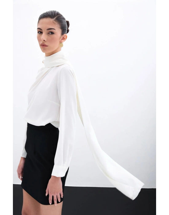Şal Detaylı Bluz - Ekru