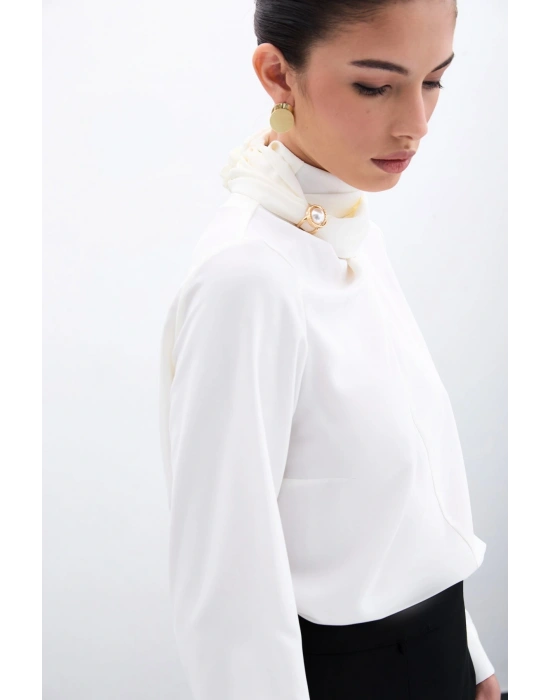 Şal Detaylı Bluz - Ekru