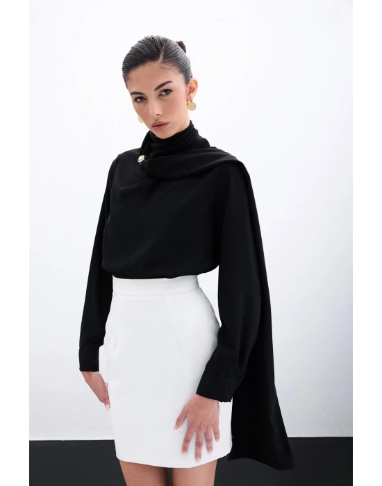 Şal Detaylı Bluz - Siyah