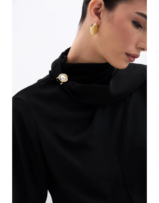 Şal Detaylı Bluz - Siyah