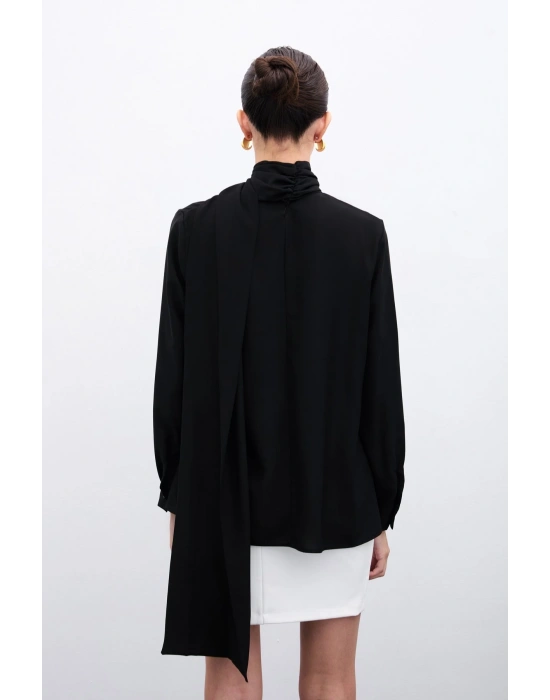 Şal Detaylı Bluz - Siyah