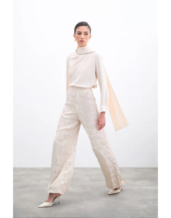 Şal Detaylı Bluz - Bej