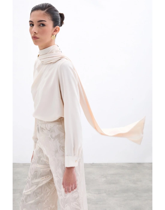 Şal Detaylı Bluz - Bej