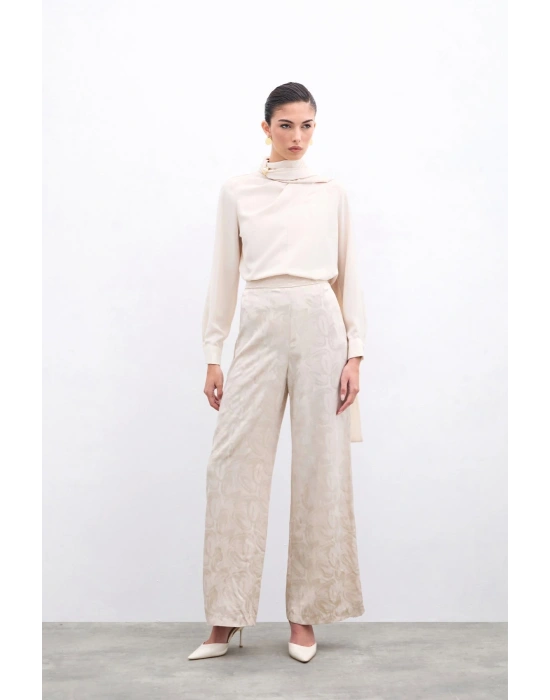 Şal Detaylı Bluz - Bej