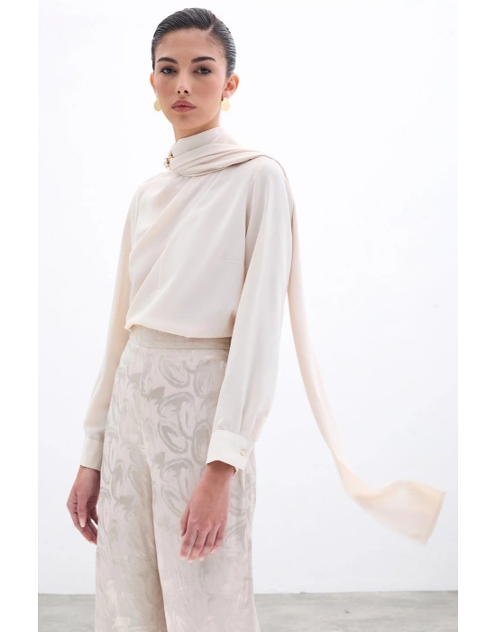 Şal Detaylı Bluz - Bej