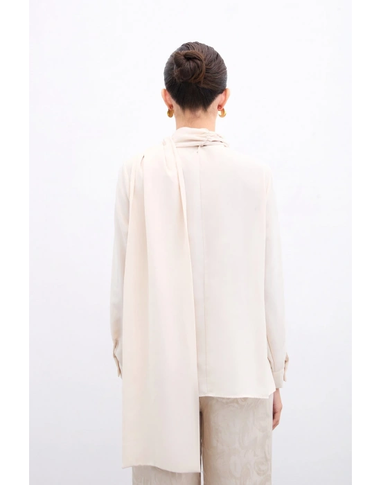 Şal Detaylı Bluz - Bej