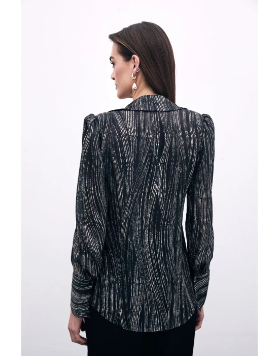 Geniş Manşetli Gömlek - Siyah-Camel