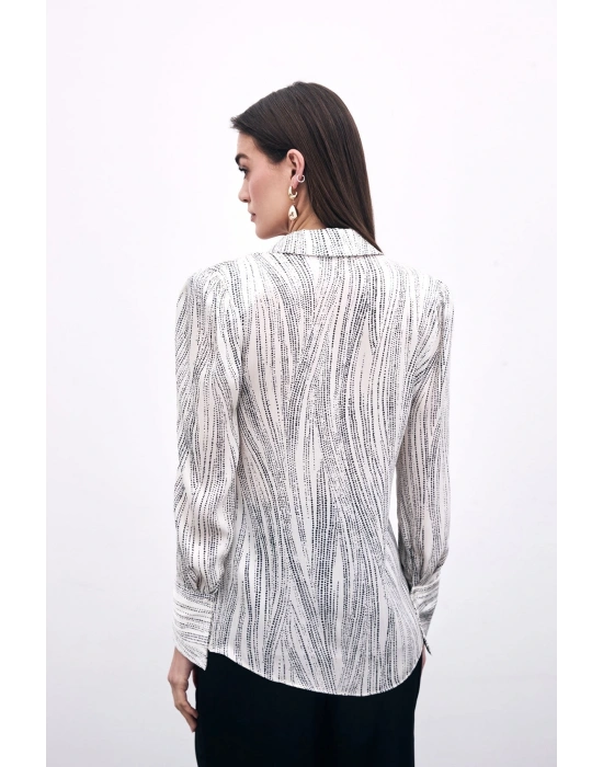 Geniş Manşetli Gömlek - Ekru-Siyah