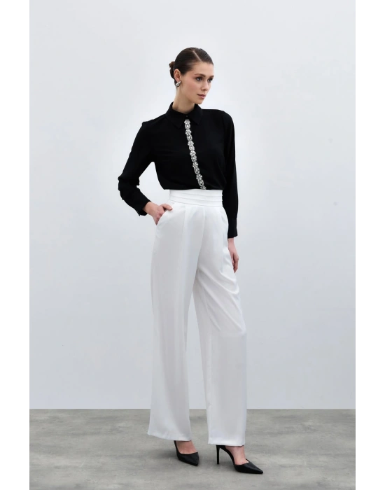 Şerit Aksesuarlı Gömlek - Siyah