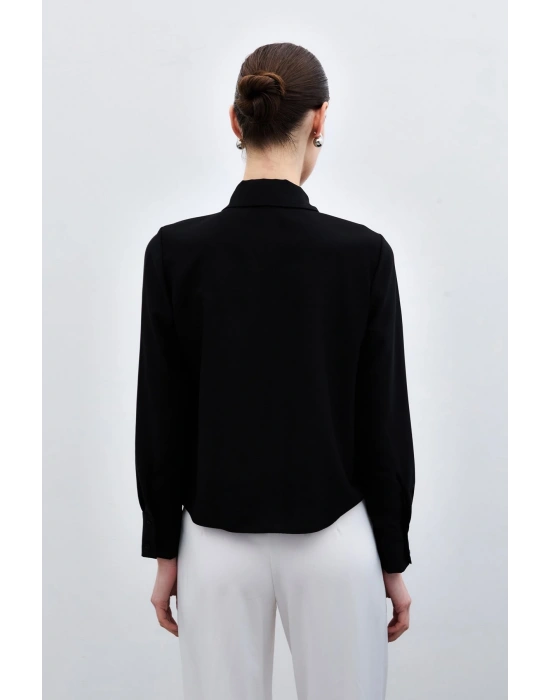 Şerit Aksesuarlı Gömlek - Siyah