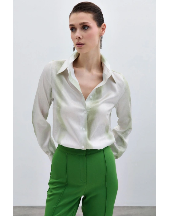 Desenli Klasik Gömlek - Çağla Yeşili