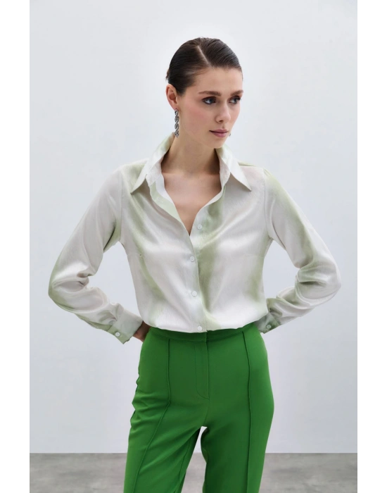 Desenli Klasik Gömlek - Çağla Yeşili