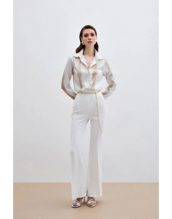 Desenli Klasik Gömlek - Bej