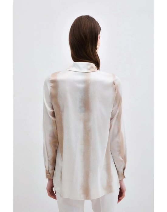 Desenli Klasik Gömlek - Bej