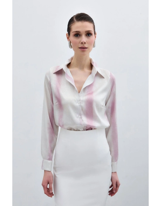 Desenli Klasik Gömlek - Pembe