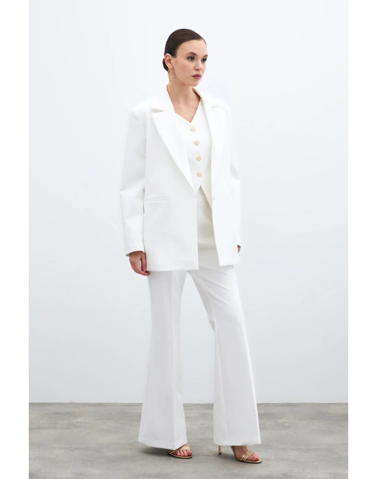 İspanyol Paça Pantolon - Ekru