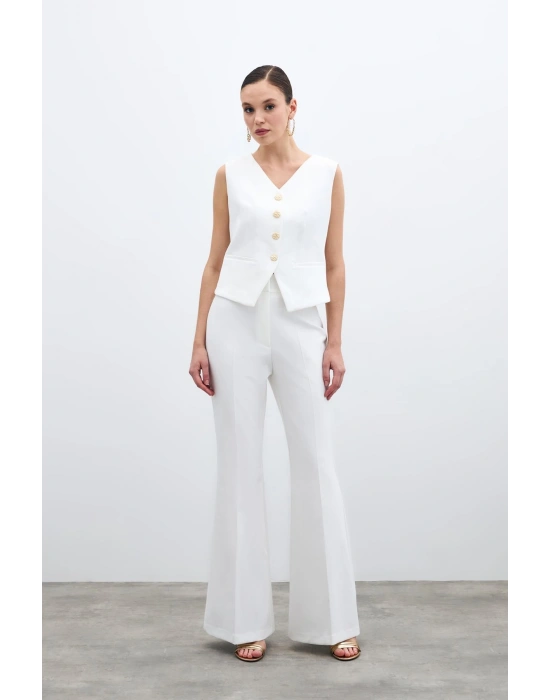 İspanyol Paça Pantolon - Ekru