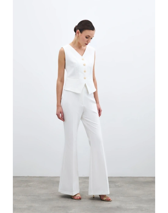 İspanyol Paça Pantolon - Ekru